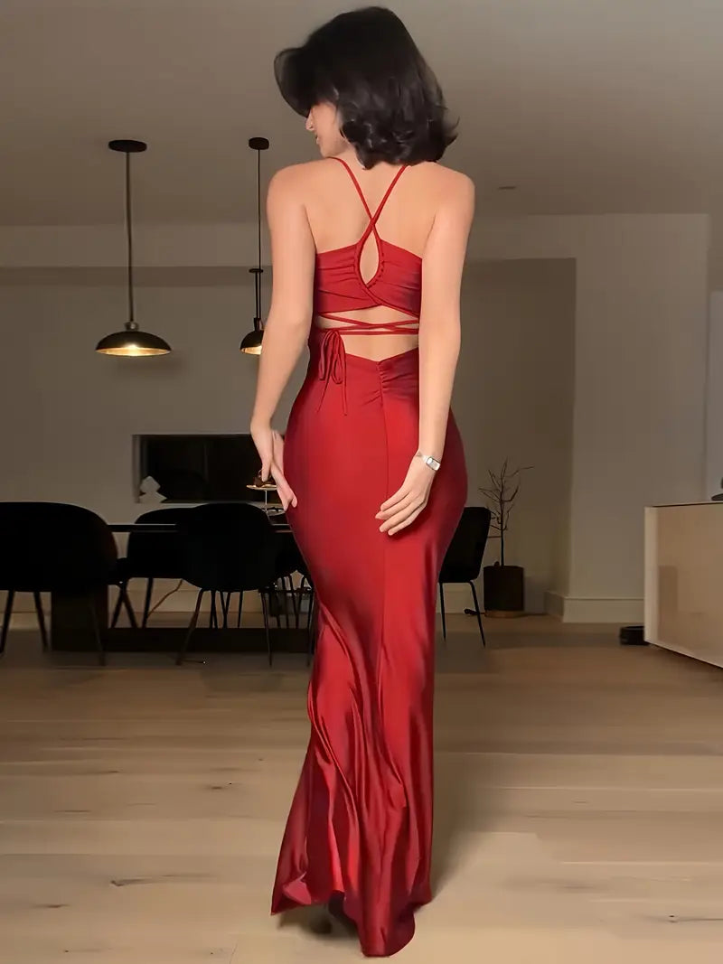 Abato Regalia Mid-Length Camisole Hanging Neck Dress