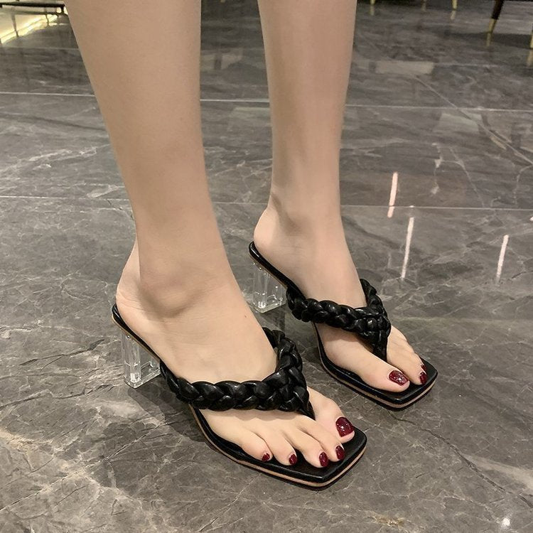 Korean Style Thick Heel Flip-Flops