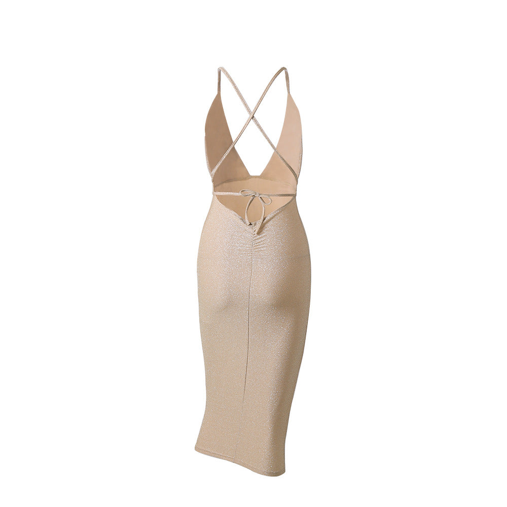 V-Neck Backless Cross-Strap Dress