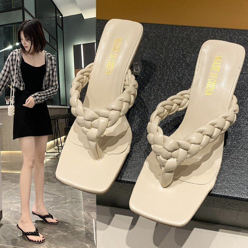 Korean Style Thick Heel Flip-Flops