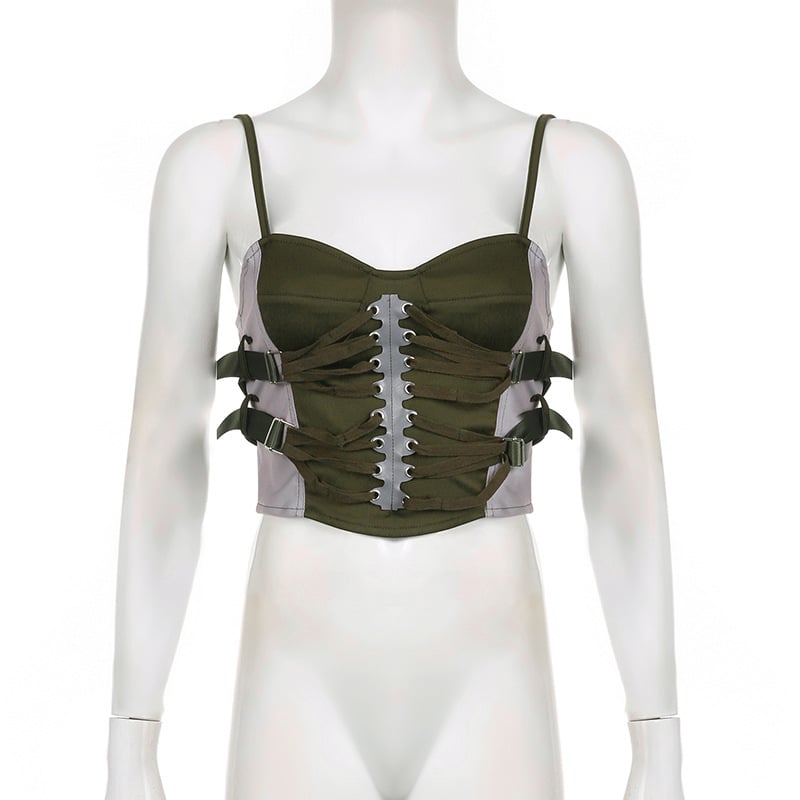 Work Style Fashion Design Collision Color Split Splicing Suspenders Tank Top