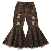 Girl's Ripped Bell Bottom Denim Pants