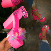 Fluffy Platform High-Heel Sandals