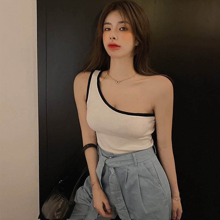 Sexy One-Shoulder Irregular Cropped Tank Top