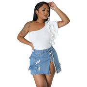 Ripped Pocket Denim Hip Skirt