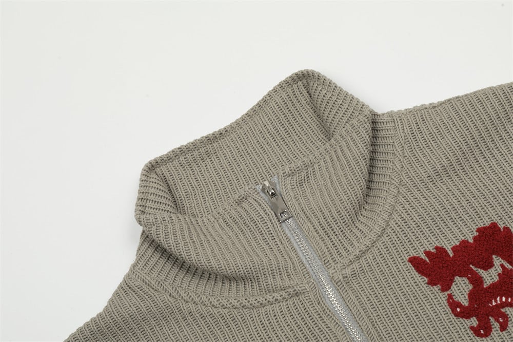 Creative Pattern Towel Embroidery Stand Collar Sweater