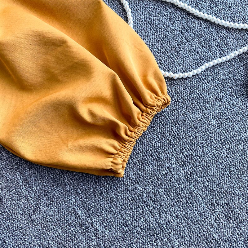 Oblique Collar Off-Shoulder Puff Sleeve Crop Top