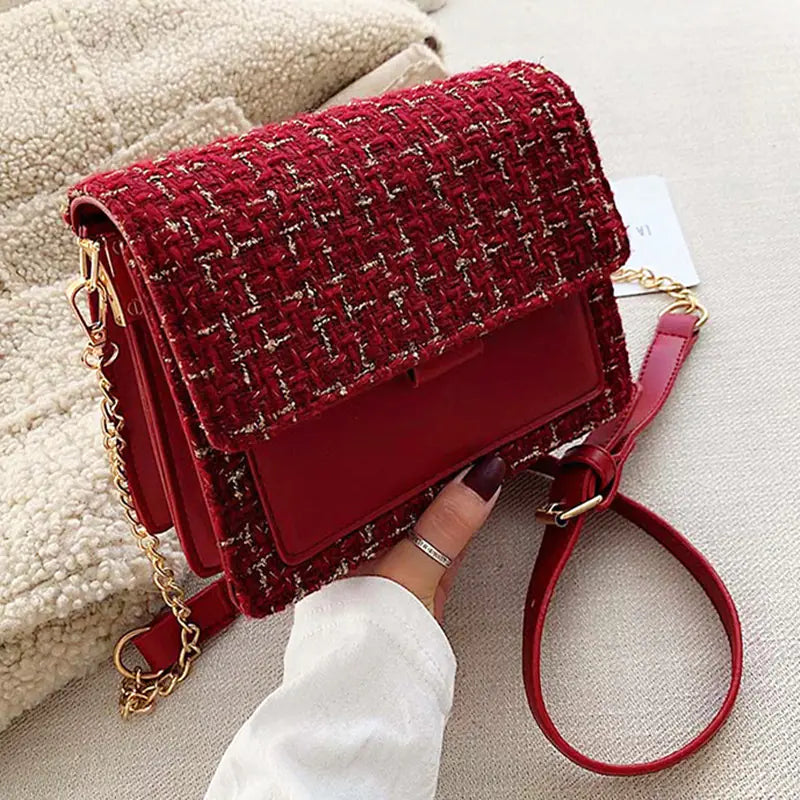 Chic Autumn Plaid Chain Crossbody Bag