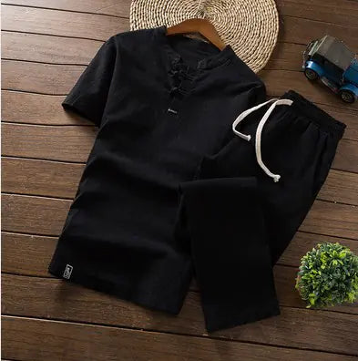 2022 Summer Cotton-Linen Set for Men: T-Shirt & Pants