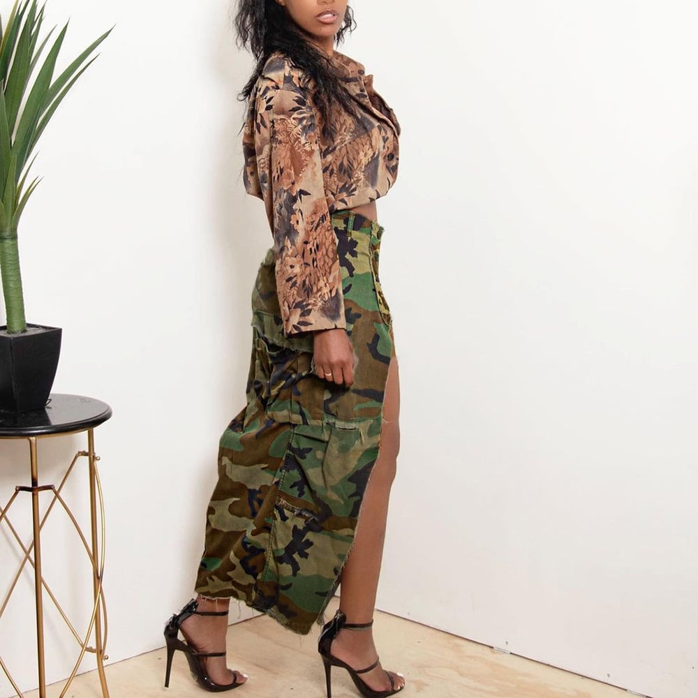 Camouflage Slit Long Skirt