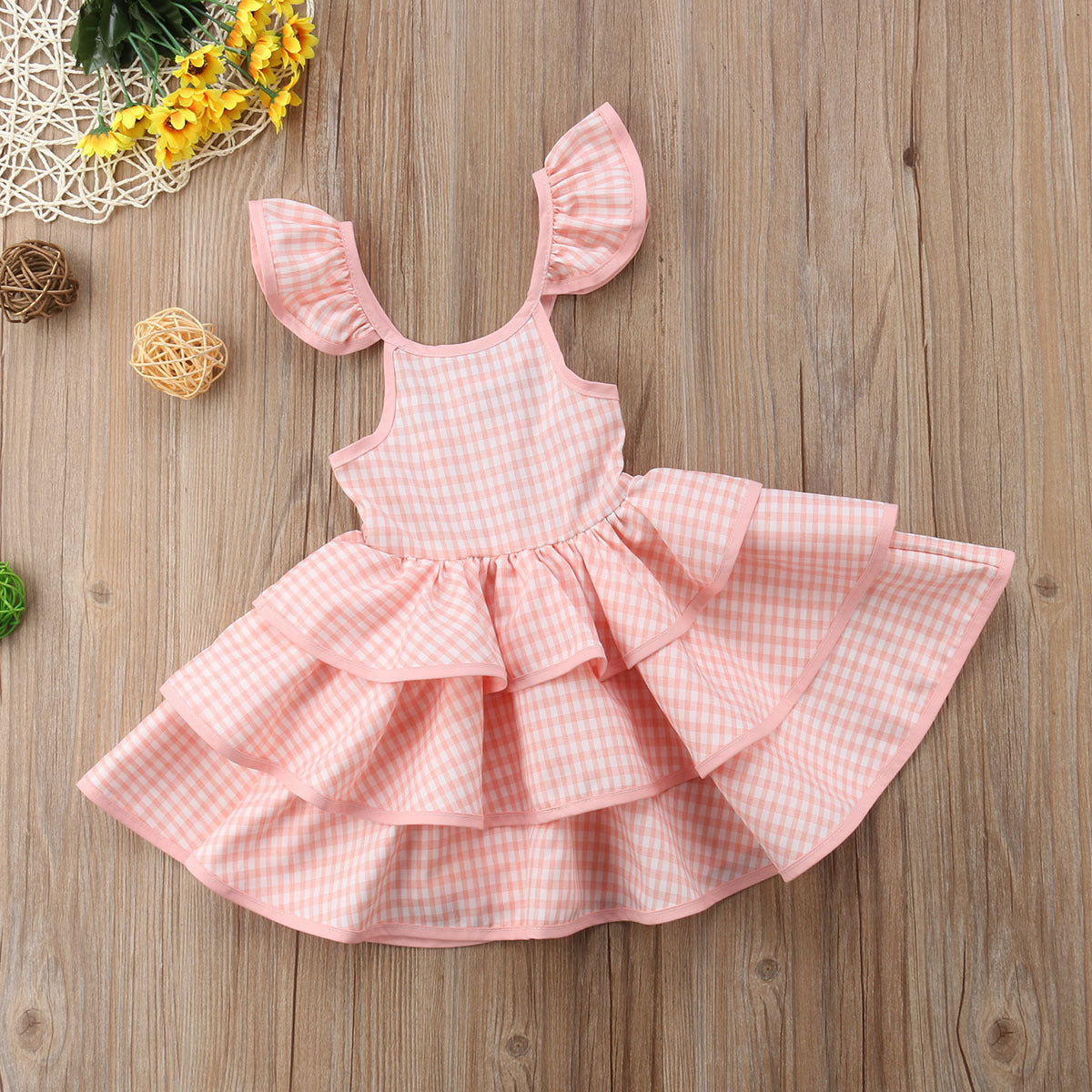 Plaid Backless Flying Sleeve