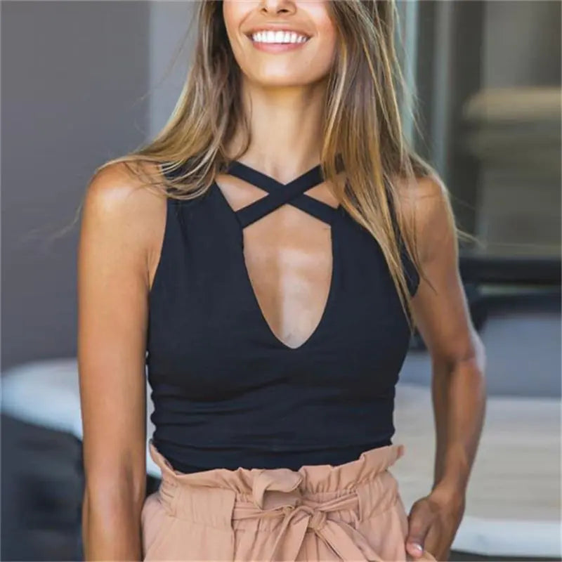 Cross Hollow Design Cropped Tank Top