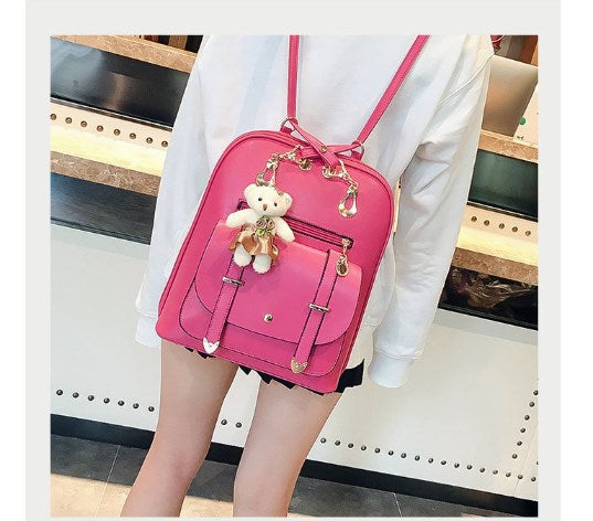 Chic Bear-Themed PU Leather Backpack