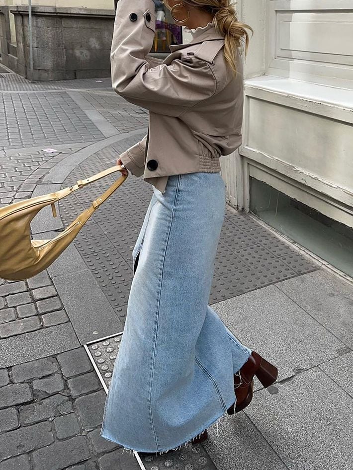 Women's Casual Washed Denim Skirt