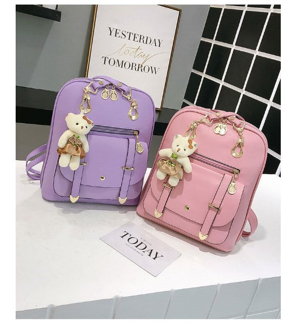 Chic Bear-Themed PU Leather Backpack