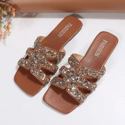 Rhinestone Low-Heeled Sandals