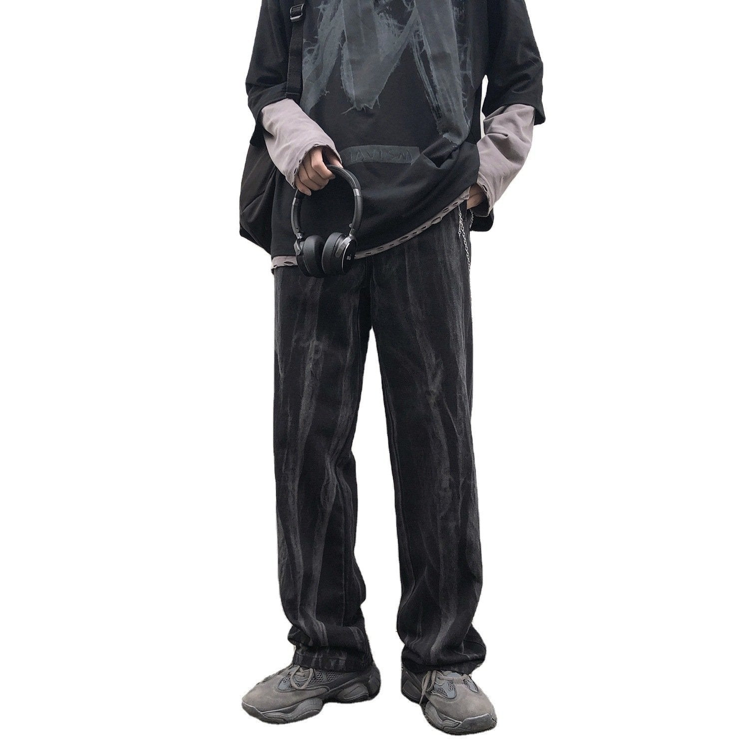 Loose Straight-Leg Tie-Dye Denim Pants