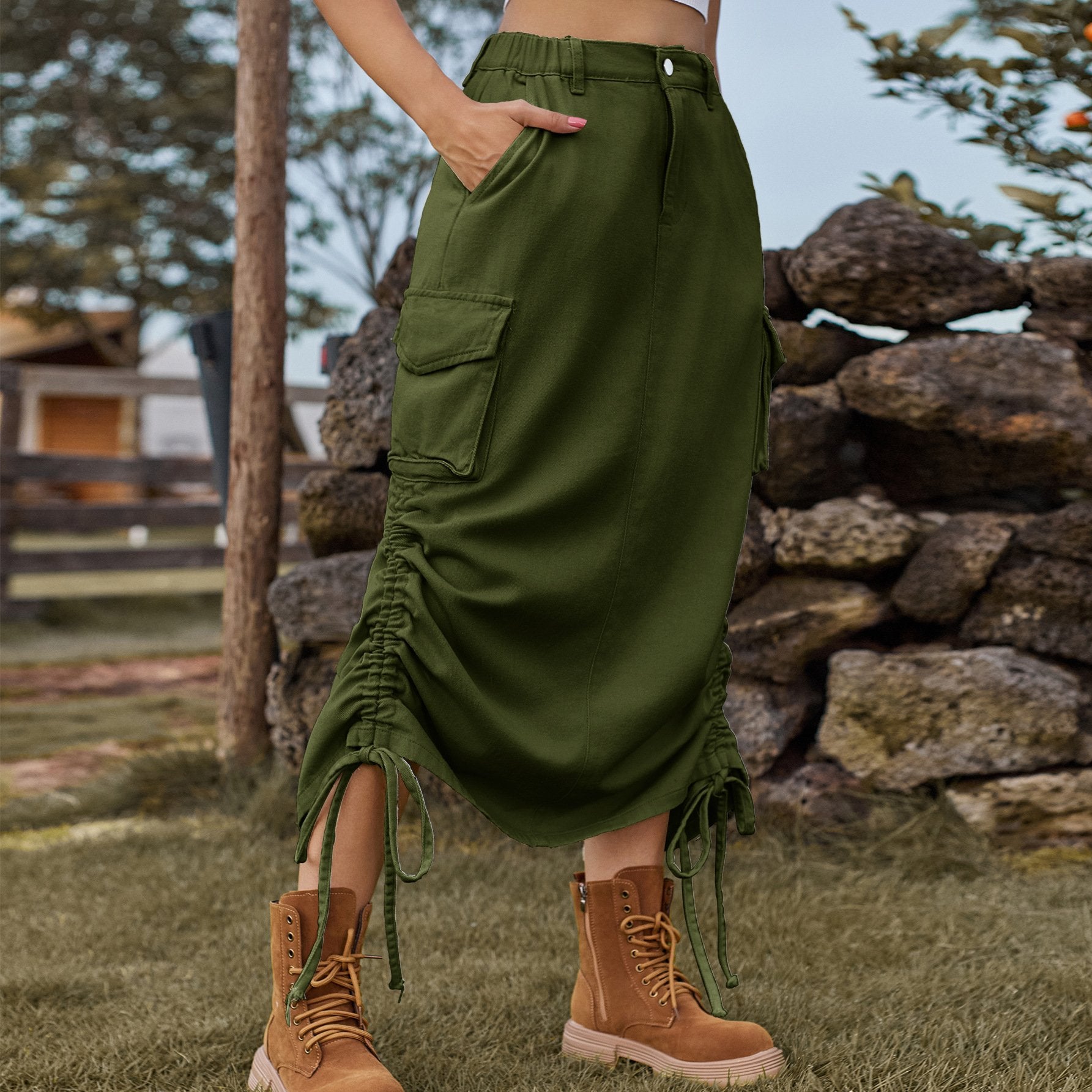 Denim Casual Midi Skirt