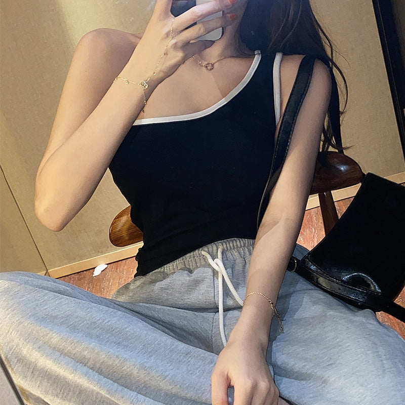 Sexy One-Shoulder Irregular Cropped Tank Top