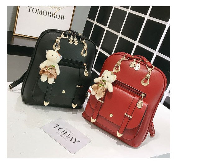 Chic Bear-Themed PU Leather Backpack