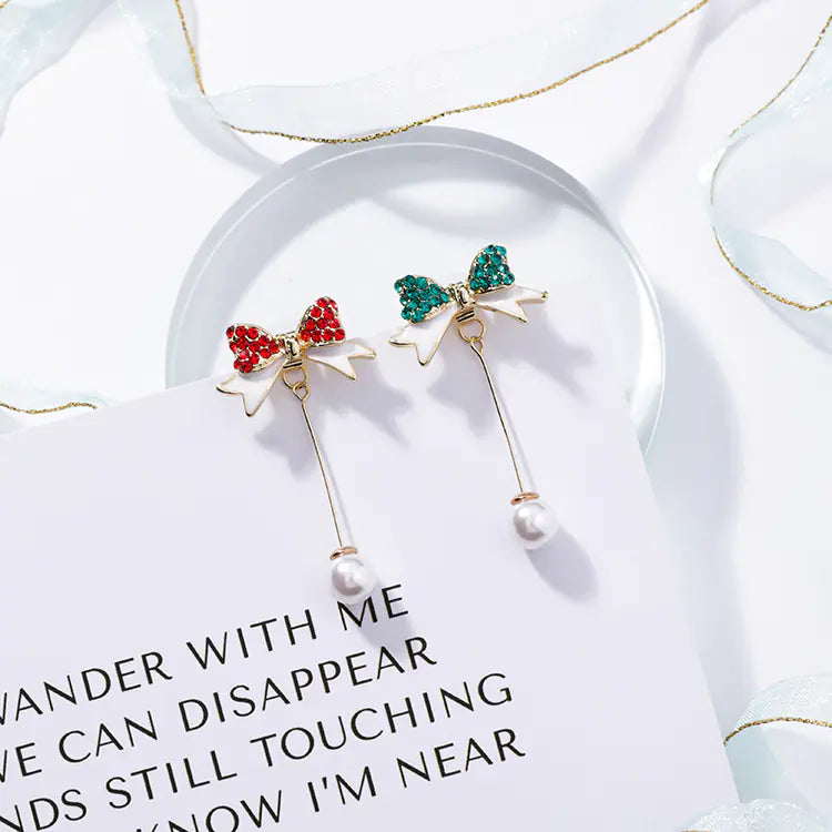 925 Silver Christmas Bow Pearl Earrings
