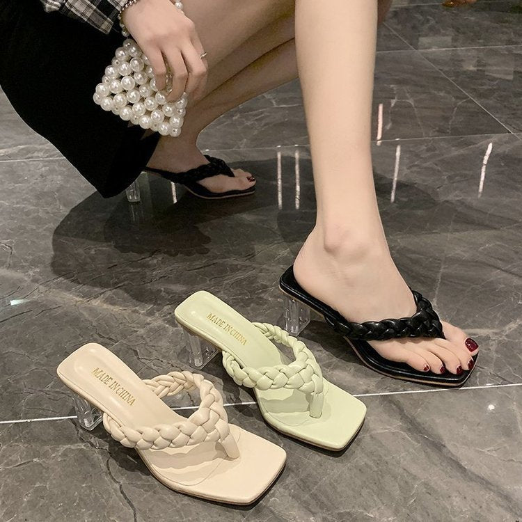 Korean Style Thick Heel Flip-Flops