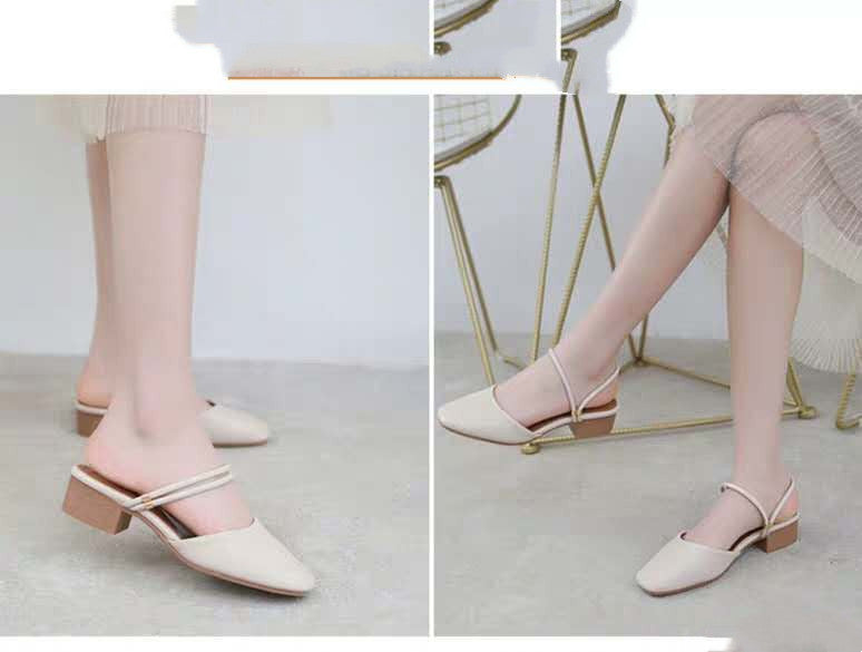 Mid-Heel Baotou Half Slippers and Thick-Heel Sandals