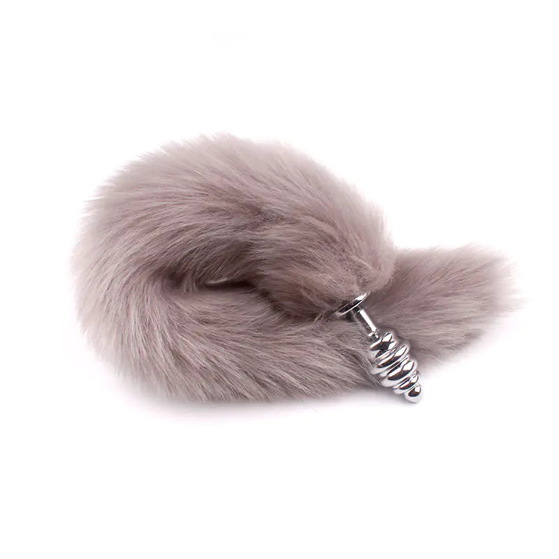 "Adult Spiral Rotating Fox Tail Anal Plug with Fur"