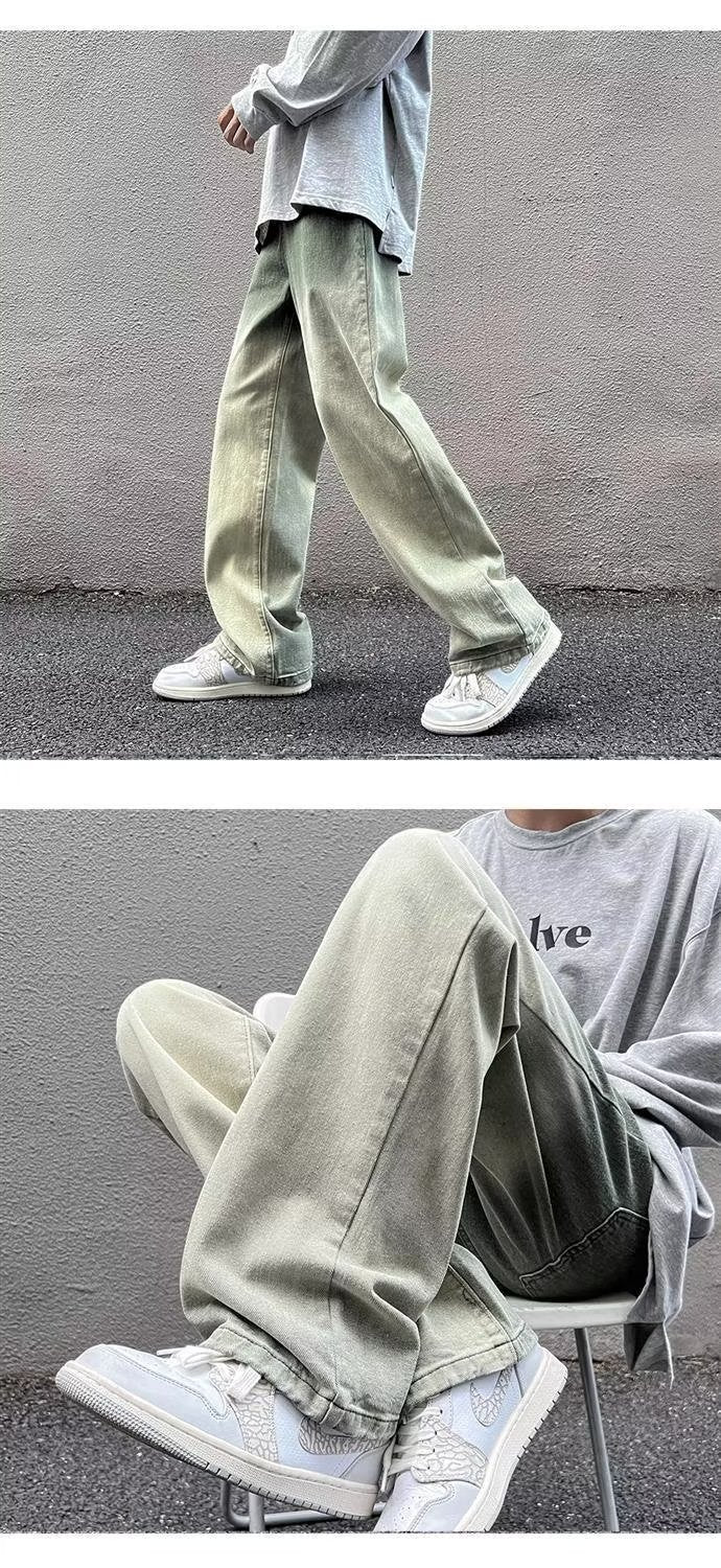 Small Feet Yellow Mud Color Gradient Wide-Leg Straight Pants