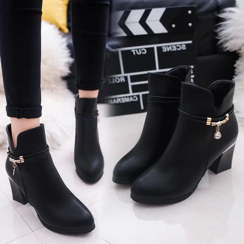 Chunky Heel Round Toe Martin Boots
