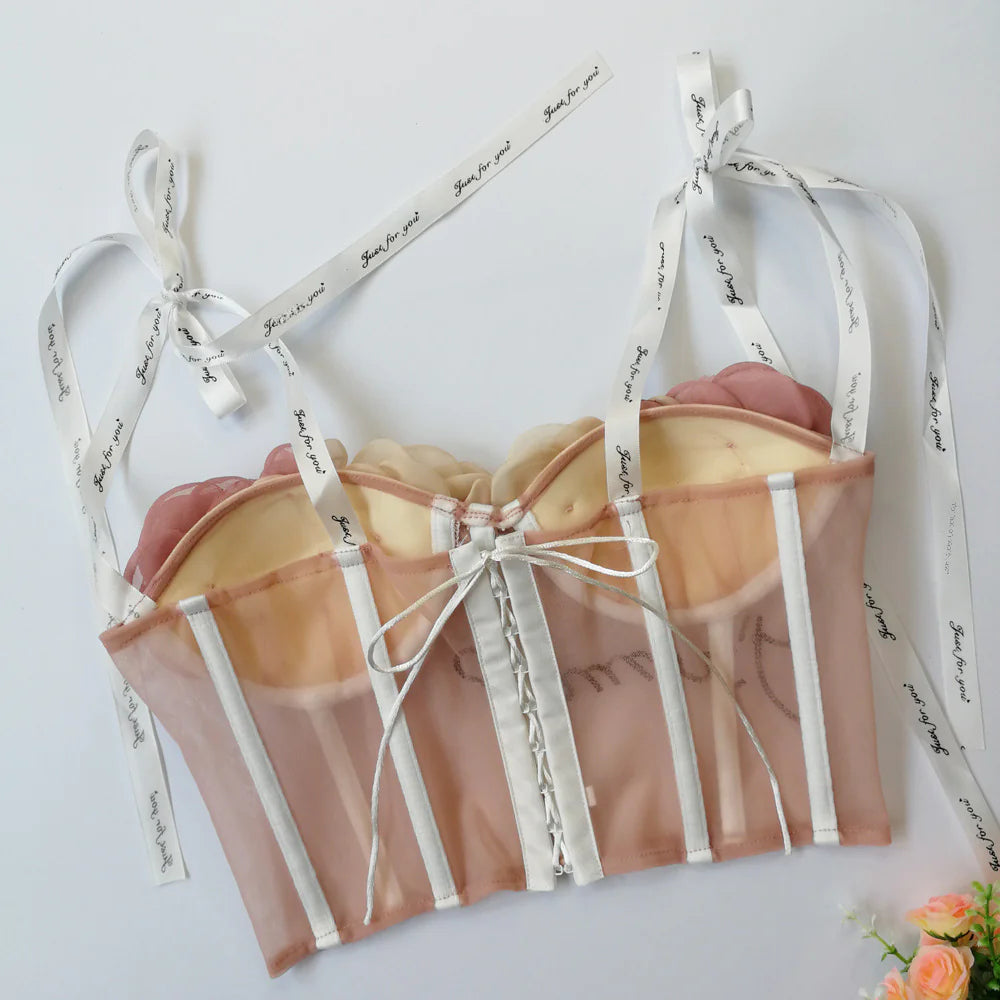 Amino Acid Fiber Crop Top Lingerie with Lace Trimming