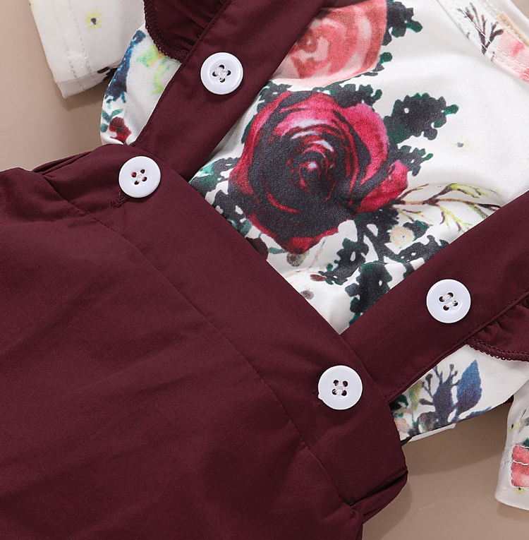 Red Floral Print Suspender Dress