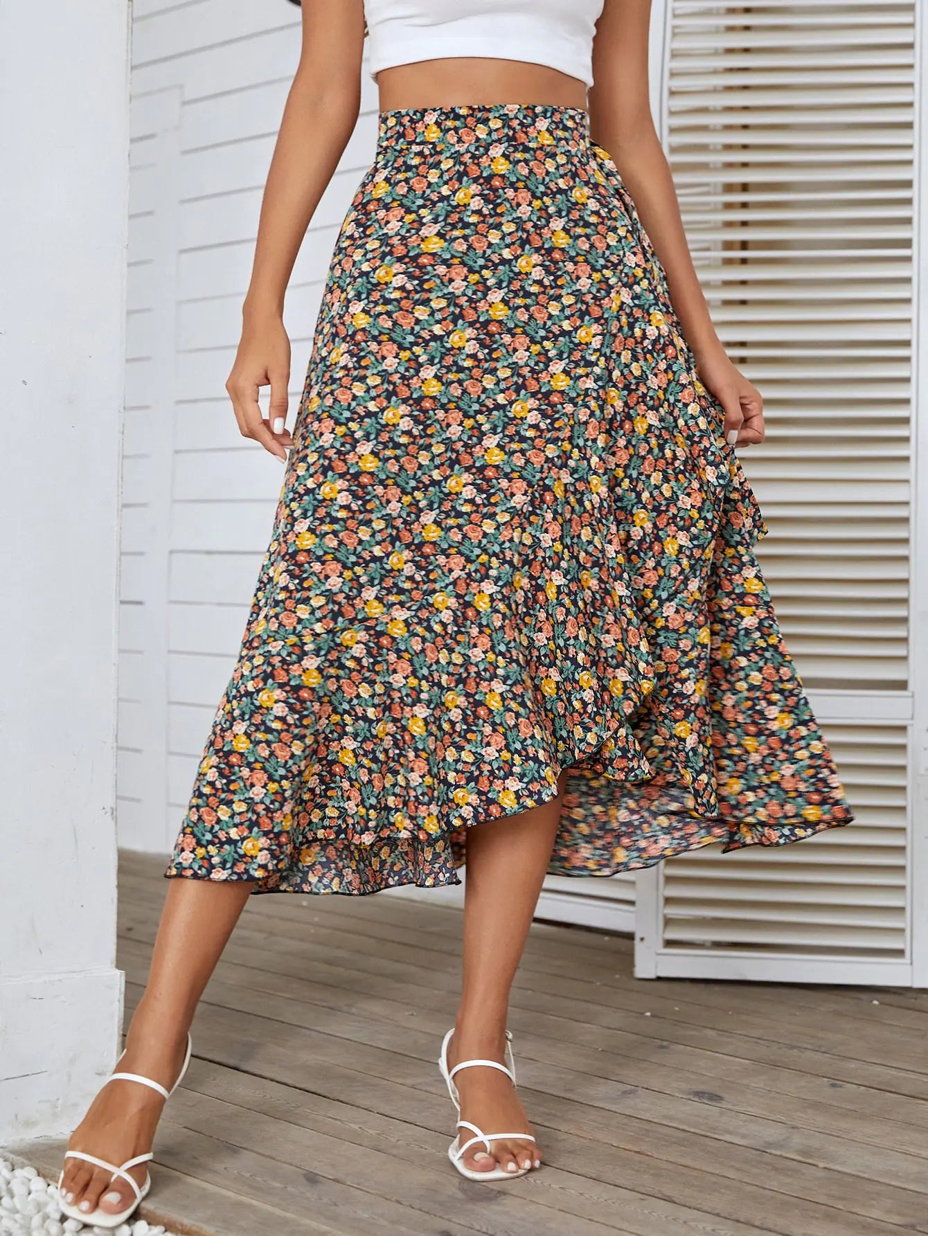 Irregular Small Floral Beach Skirt
