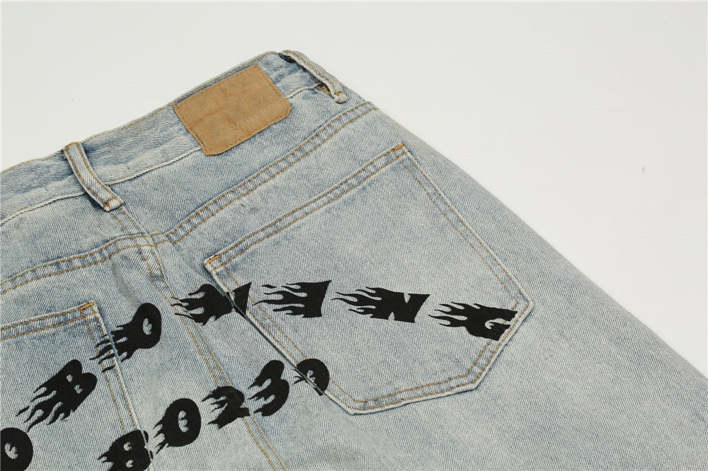 Men's Light Washed Loose Straight Leg Jeans