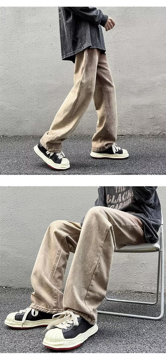 Small Feet Yellow Mud Color Gradient Wide-Leg Straight Pants