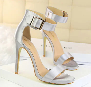 Stiletto, Satin High Heels, Buckle Sandals