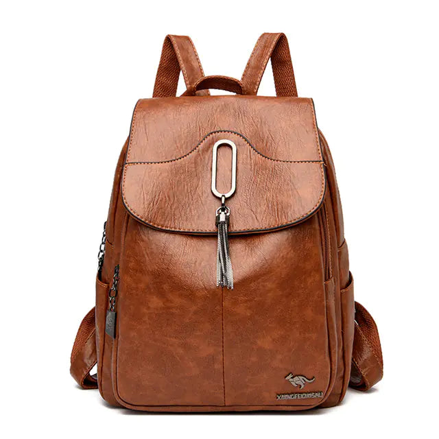 High-Capacity Soft Leather Backpack