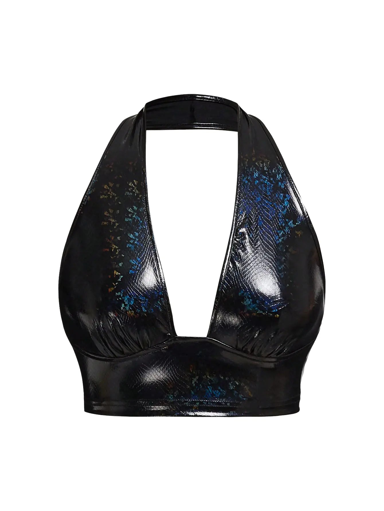 Leather Deep V Neck Sleeveless Backless Camisole Crop Halter Top