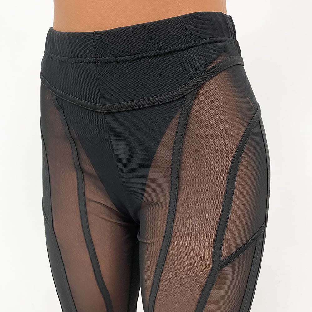 Women's Fashion Skinny Mesh See-Through Stitching Pants