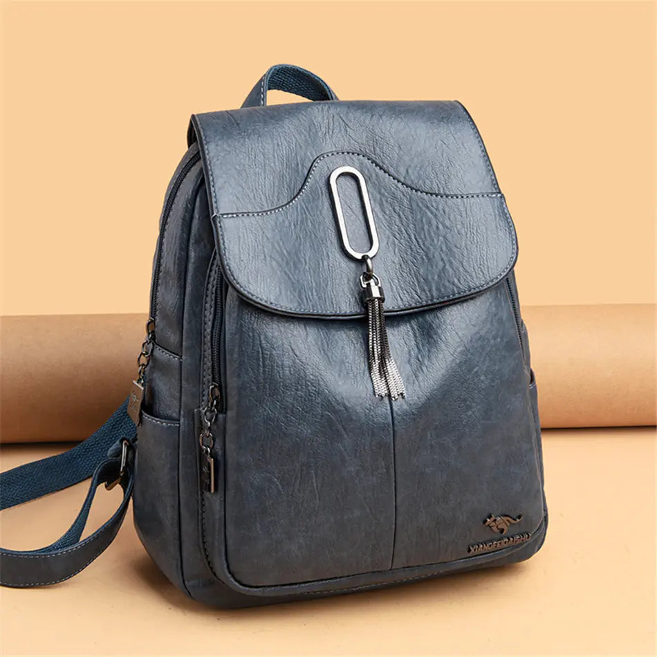 High-Capacity Soft Leather Backpack