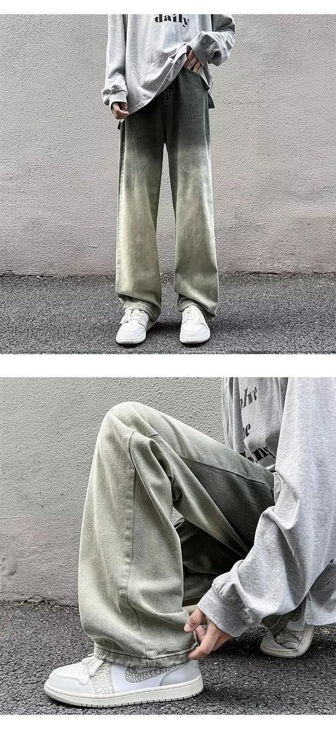 Small Feet Yellow Mud Color Gradient Wide-Leg Straight Pants