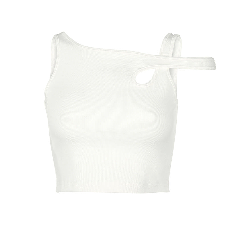 Asymmetrical Ribbed Tank Top with Hollow-Out Design