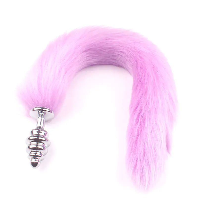 "Adult Spiral Rotating Fox Tail Anal Plug with Fur"