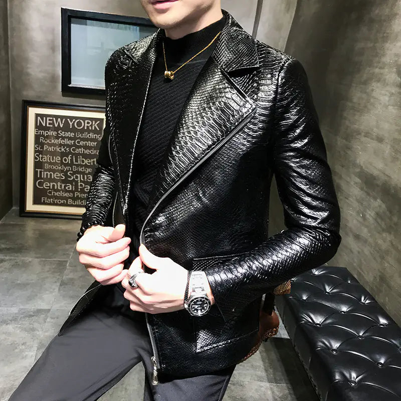 Spring & Autumn Asymmetrical Zipper Leather Jacket