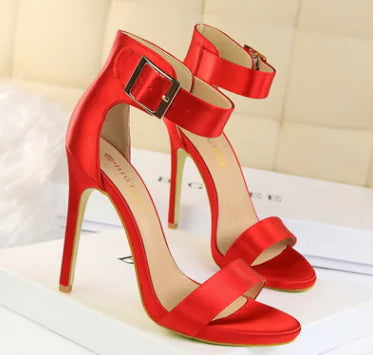 Stiletto, Satin High Heels, Buckle Sandals