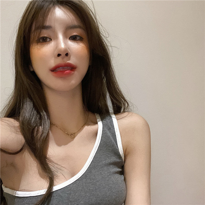 Sexy One-Shoulder Irregular Cropped Tank Top