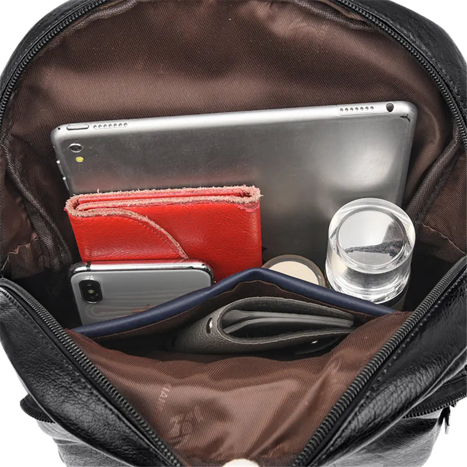 High-Capacity Soft Leather Backpack