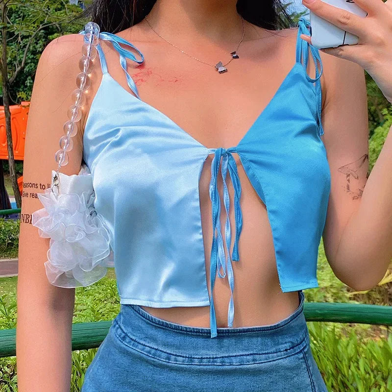 Casual Bandage Patchwork Sling Top