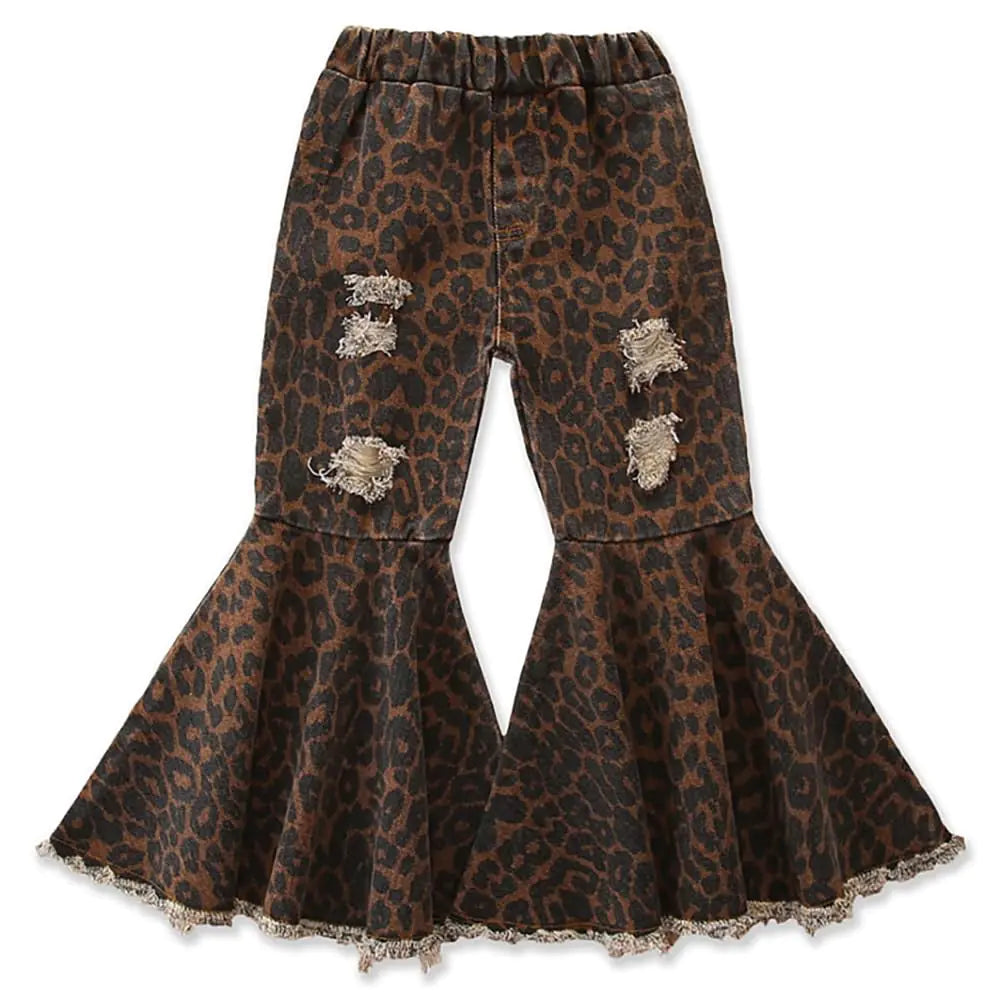 Girl's Ripped Bell Bottom Denim Pants