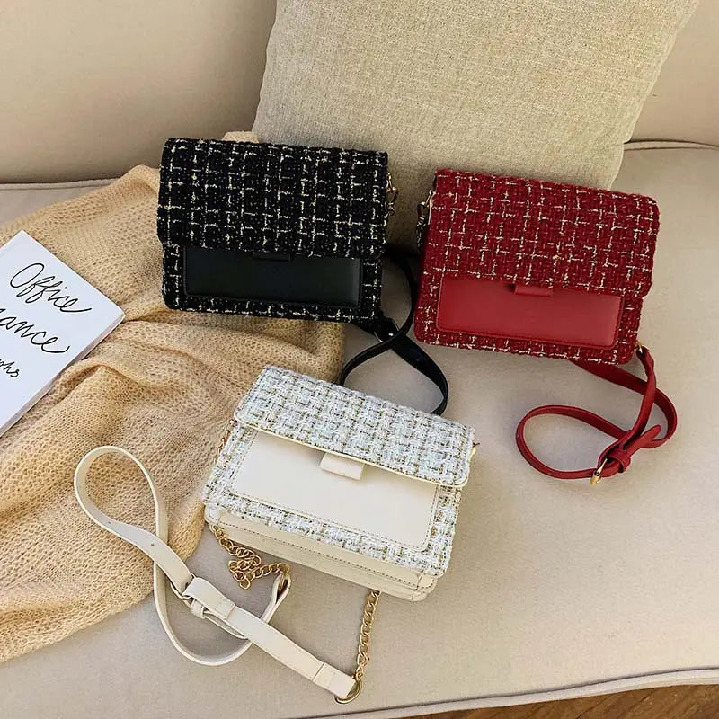 Chic Autumn Plaid Chain Crossbody Bag